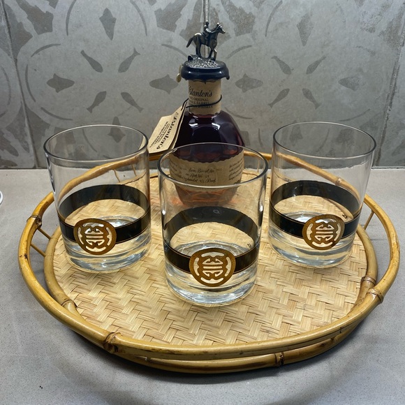 Three (3) MCM Black and Gold Double Old Fashioned Glasses by CORA - Picture 2 of 6